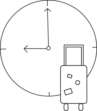 Siyah çizgileri olan duvar saati simgesi ve bavul simgesi.