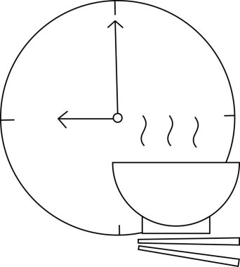 Siyah çizgileri olan duvar saati simgesi ve sıcak kase simgesi.