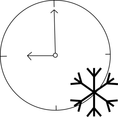 Siyah çizgileri olan duvar saati simgesi ve kar simgesi.