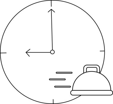 Duvar saati simgesi ve fast food ikonu. Siyah çizgileri olan.