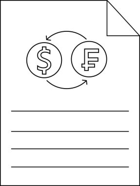 Kağıt simge çizimi ve simge dolar sikkelerini siyah çizgileri olan İsviçre frangına dönüştürür.