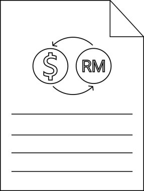 Kağıt simge çizimi ve simge dolar sikkelerini siyah çizgileri olan Malezya halka sikkelerine dönüştürür.