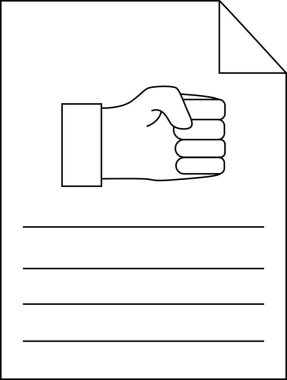 Siyah çizgili kağıt simgesi ve el ele tutuşma simgesi.