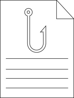 Kağıt ikonu ve balık oltası ikonu çizimi. Beyaz arkaplanı var.