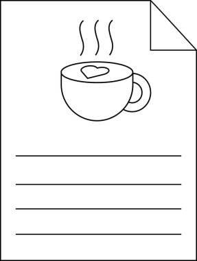 Kağıt simge çizgisi ve beyaz arka planlı sıcak latte kahve ikonu.