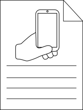 Kağıt simgesi çizgisi ve akıllı telefon tutma simgesi. Beyaz arkaplan