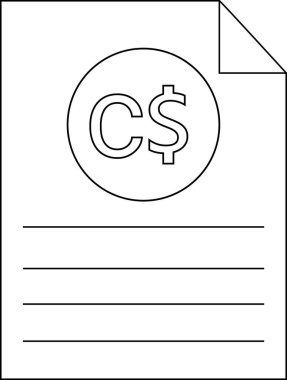 Kağıt simge çizgisi ve Kanada Doları para simgesi. Beyaz arkaplan