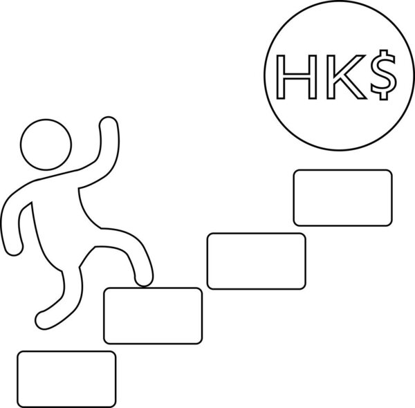icon of a person climbing stairs and icon of a Hong Kong dollar coin.with a white background