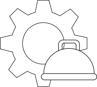 line icon of gear wheel and icon of food cover.with a white background