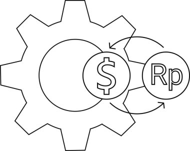 line icon gear wheel and icon convert koi dollar to rupiah coin.with a white background