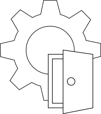 line icon of gear wheel and open door icon.with a white background