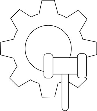 line icon of gear wheel and hammer icon.with a white background