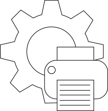 line icon of gear wheel and printer icon.with a white background