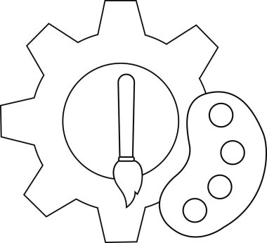 line icon of gear wheel and icon of paint palette brush.with a white background