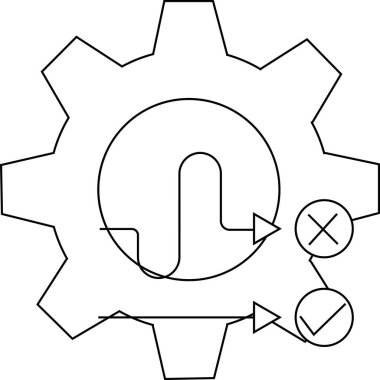 line icon of gear wheel and icon of right road and wrong road.with a white background