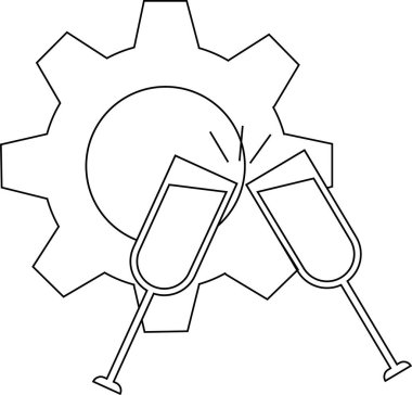 line icon of a gear and icon of a toasting glass.with a white background