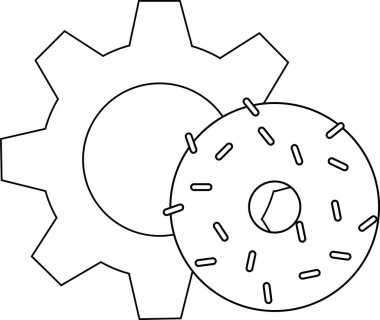gear icon and donut icon sprinkled with chocolate sprinkles.with a white background