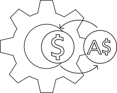 gear icon and coin icon convert dollar coins to Australian dollar coins.4k video quality