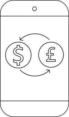 Akıllı telefon hattı simgesi ve bozuk para dönüştürme simgesi. Beyaz arkaplanlı.