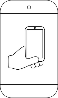 çizgi simgesi akıllı telefon ve simge akıllı telefon tutuyor. Beyaz arkaplan