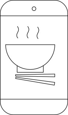 çizgi simgesi akıllı telefon ve tüten kase ve yemek çubukları ikonu.