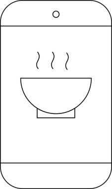 Akıllı telefon hattı simgesi ve tüten kase simgesi. Beyaz arkaplanı var.