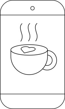 çizgi simgesi akıllı telefon ve bir fincan sıcak geç kahve ikonu. Beyaz arkaplanı var.