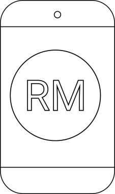 çizgi simgesi akıllı telefon ve simge Malezya ringgit sikkesi. Beyaz arkaplan