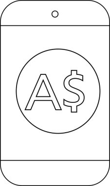 çizgi simgesi akıllı telefon ve ikon Avustralya doları sikkesi. Beyaz arka planı var.