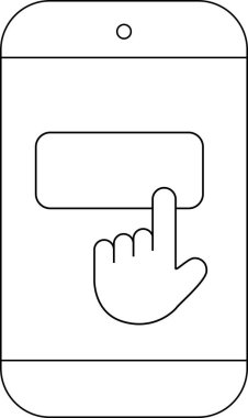 Akıllı telefonun çizgi simgesi ve parmak tıklama simgesi. Beyaz arkaplan