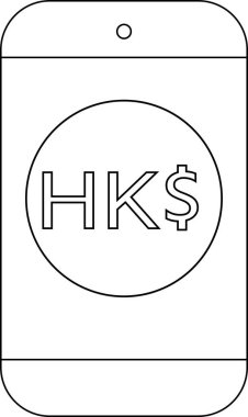 çizgi simgesi akıllı telefon ve simge Hong Kong dolar sikkesi. Beyaz arka planı var.
