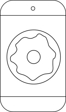 Akıllı telefon simgesi ve donut kremi simgesi. Beyaz arkaplanı var.