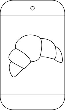 Akıllı telefon simgesi ve kruvasan simgesi. Beyaz arkaplanı var.