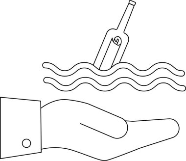 line icon hand carrying floating bottle letter icon.with a white background