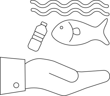 line icon of hand carrying marine debris icon.with a white background