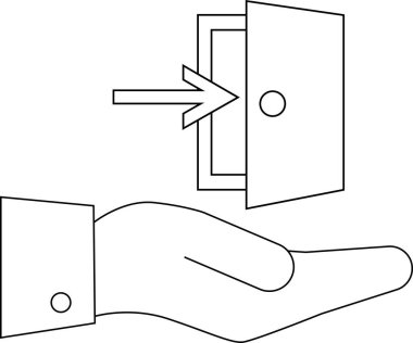 line icon of a hand carrying an entrance icon.with a white background