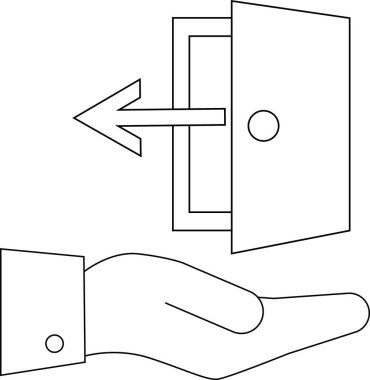 line icon of a hand carrying an exit door icon.with a white background