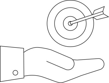line icon of a hand carrying an arrowed target board icon.with a white background