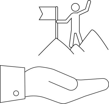 line icon hand carrying icon of a mountain climber.with a white background