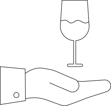 line icon of a hand carrying a wine glass icon.with a white background