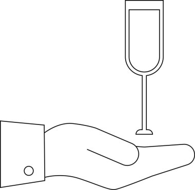 line icon of a hand carrying a drinking glass icon.with a white background
