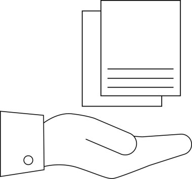 icon of a hand carrying two papers icon.with a white background