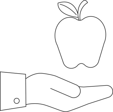 hand icon carrying an apple icon.with a white background