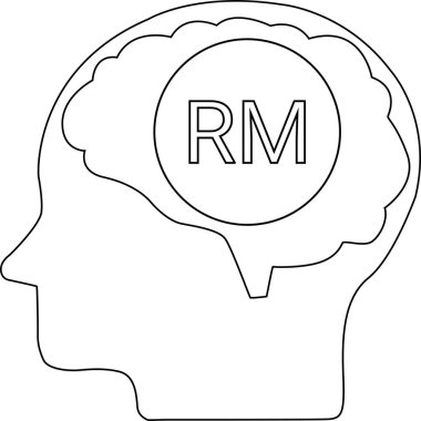 insan beyninin çizgi simgesi ve beyaz arkaplan ile Malezya halkalı sikke simgesi.