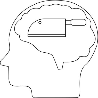 İnsan beyninin çizgi ikonu ve kasap bıçağı ikonu. Beyaz arka planda.