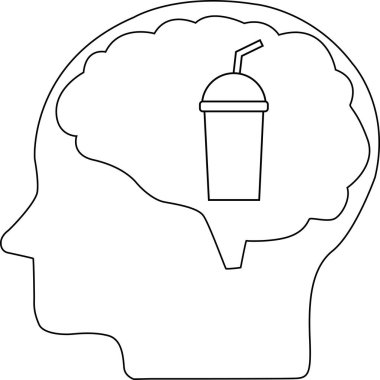 insan beyninin çizgi simgesi ve beyaz arkaplan ile bardak ikonu.