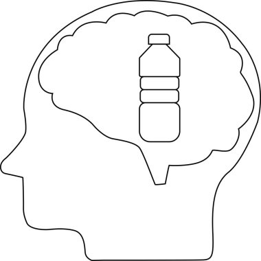 İnsan beyninin çizgi simgesi ve beyaz arkaplan ile içki şişesi simgesi.