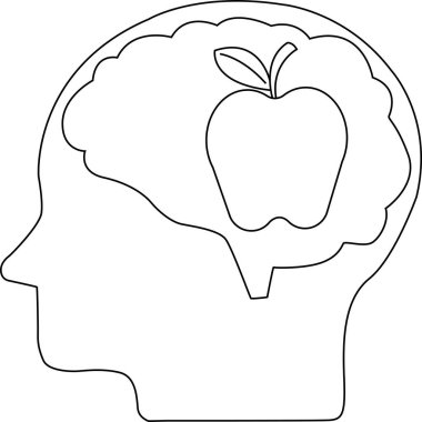 İnsan beyni ve elma ikonunun beyaz arkaplan simgesi.