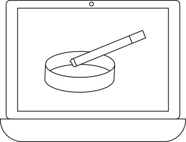 dizüstü bilgisayar çizgisi simgesi ve sigara küllüğü simgesi. Beyaz arkaplan
