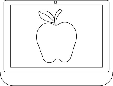 dizüstü bilgisayar çizgisi simgesi ve elma simgesi. Beyaz arkaplan